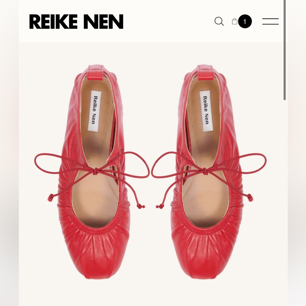 REIKE NEN CHERRY RED LEATHER BALLET FLATS SIZE 40